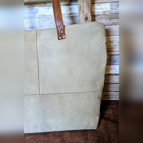 Mona B Upcycled Canvas/Leather Large Handbag - Picture 11 of 16